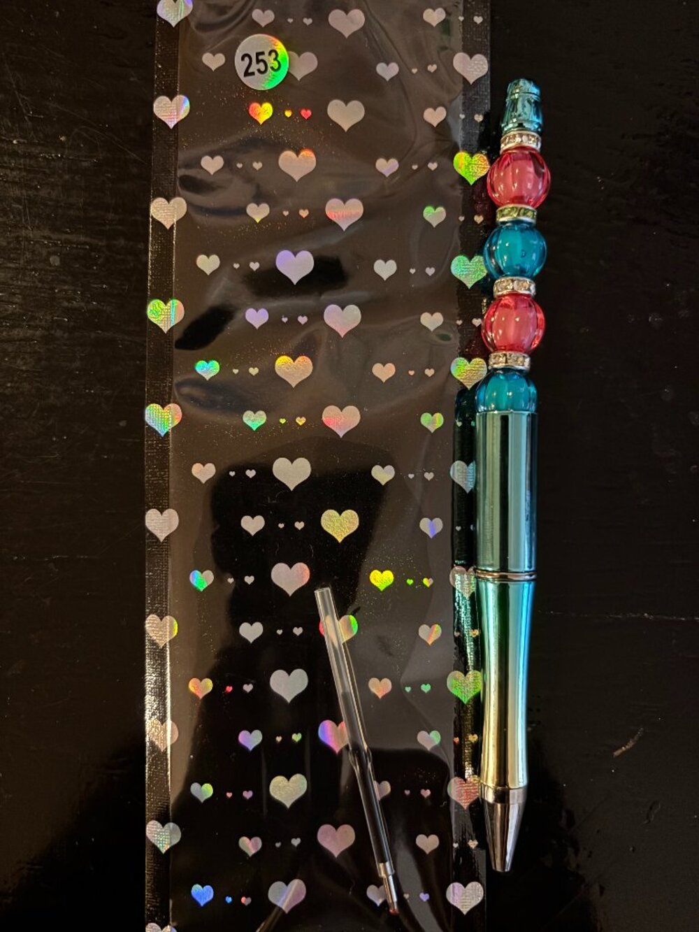Teal Metallic Beaded Pens